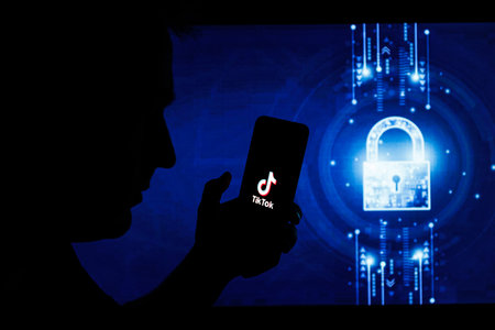Vilnius, Lithuania - 2023 February 6: TikTok logo on mobile phone screen. TikTok security and data...