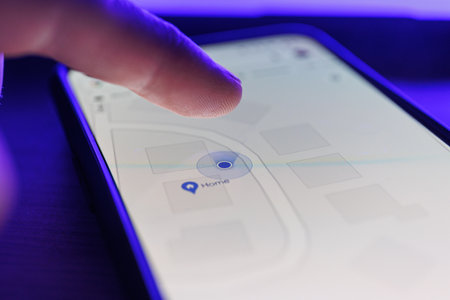 Paris, France - 2023 February 16: Google maps app on smartphone screen. Close up shot of of navigating on google mapsのeditorial素材