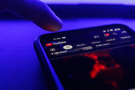 Paris, France - 2023 February 16: Youtube app on smartphone screen. Close up shot of Youtube appのeditorial素材