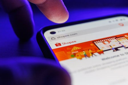 Paris, France - 2023 February 16: Shopee app on smartphone screen. Close up shot of Shopee appのeditorial素材