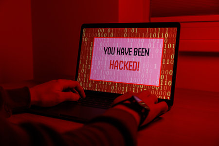 Hacker attack on Computer. Alert text on PC You have been hacked. High quality photoの写真素材