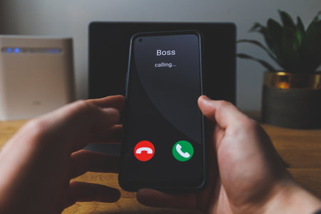 Phone call from boss. Incoming call from boss conceptの写真素材