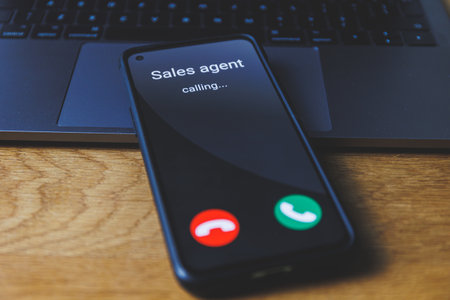 Phone call from sales agent. Icoming sales agent call Conceptの写真素材