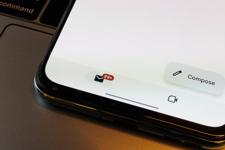 Many unread emails in inbox. Email inbox on smartphone - junk, trash, spam