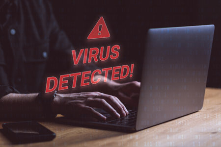 Virus detected screen on PC. Virus malware warning concept. High quality photoの写真素材