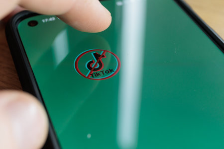 Banned TikTok application on smartphone. USA bans Tik Tok.のeditorial素材