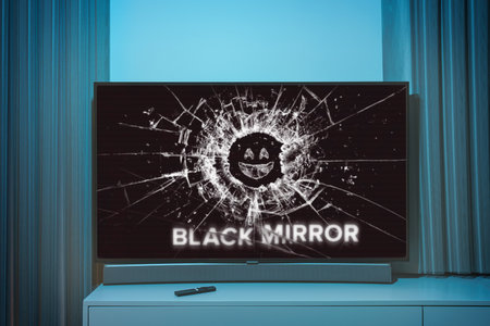 Black Mirror popular Netflix Tv Show on Television screenのeditorial素材