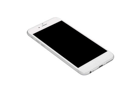 Smartphone, grey color with blank touch screen isolated on white background.の写真素材