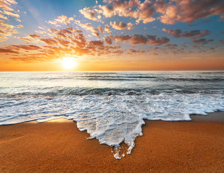 Landscape with sea sunset on beach.の写真素材