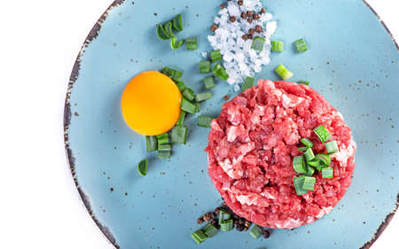 Fresh raw minced beef in a plate!の写真素材