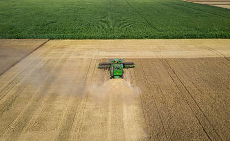 Varna, Bulgaria - Jul 09, 2020. John Deere was manufactured in 1995-1999 and it has JD 7.6L or 8.1L...