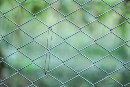 This is a net that serves as a garden fence and the background blurの写真素材