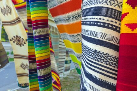 Carpets weaved on the machine manually. Close-upの写真素材