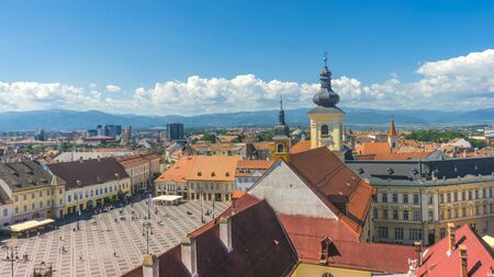 Piata Mare Large square in Sibiu, Romania..の写真素材