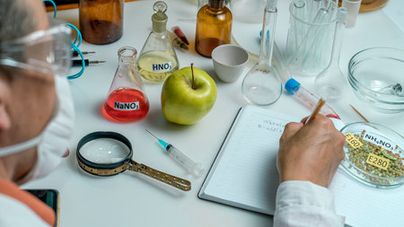Laboratory assistant in the laboratory of food quality. Close up.の写真素材