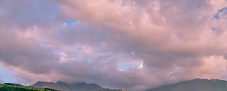 View of the cloudy sky at sunset, natural background.の写真素材