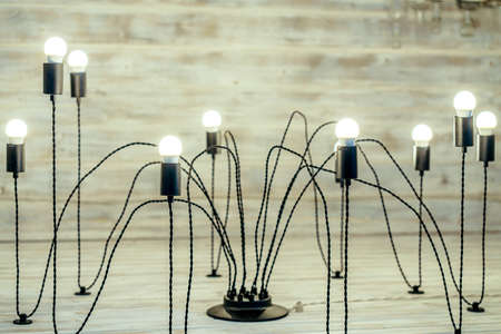 Decorative set of Edison light bulbs in retro style. Vintage and antique style. Space for text.の写真素材
