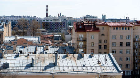 View over the rooftops city. Industrial area.