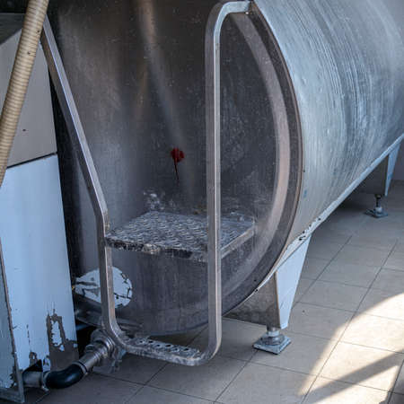 Dairy production. Metal tanks for cooling and storage of dairy products.の写真素材