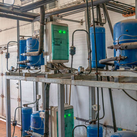 Dairy production. Details and accessories of the apparatus for bottling dairy products.の写真素材
