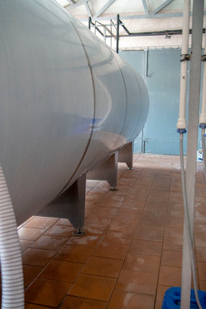 Dairy production. Metal tanks for cooling and storage of dairy products.の写真素材