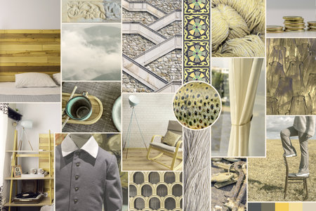 A mood board expresses a feeling of coziness, comfort and warmth. This is for those who love pastel colors and rhythm and also want to decorate their home.の写真素材