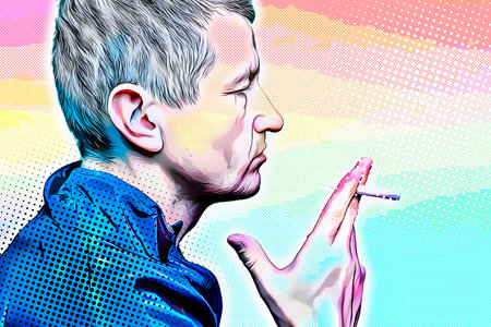 Retro pop art poster, Special agent man with a cigarette.の写真素材