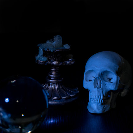 Skull and extinguished candle. Fortune telling and mysticism.の写真素材