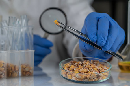 Laboratory studies of corn seeds. Studies on the analysis of agricultural grains and seeds in laboratory conditions.の写真素材