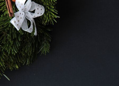 Decorative Christmas Wreath on Black Background Detailの写真素材