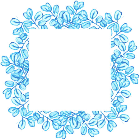 Blue watercolor leaves frameの写真素材