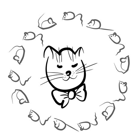 Cat and mouse doodle illustrationのイラスト素材