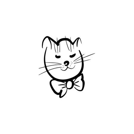 Cat with bow doodle illustrationのイラスト素材