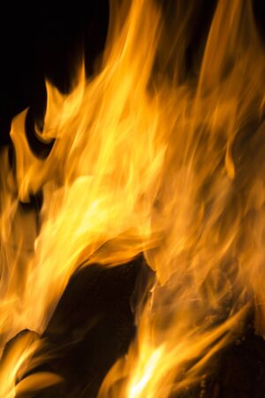 Photo of hot sparking live-coals burning, spark of bonfire.