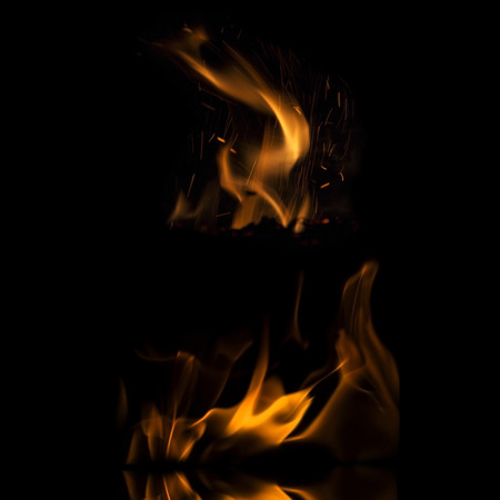 High resolution fire collection of isolated flames on black backgroundの写真素材