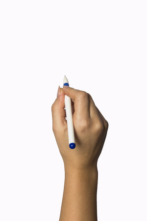 Pen In Hand Isolated On White Backgroundの写真素材