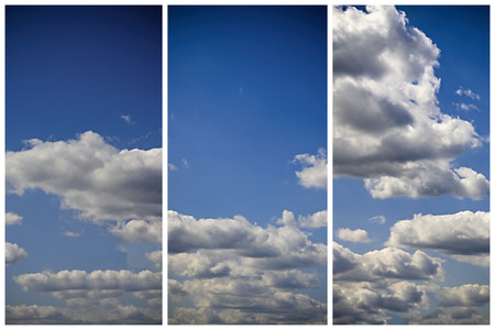 Set of Bright Blue Sky Backgrounds with White Cloudsの写真素材