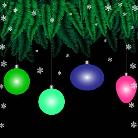 Christmas card design with fir tree branch, decoration ballのイラスト素材