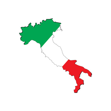 High resolution Italy map with country flag. Flag of the Italy overlaid on detailed outline map isolated on white backgroundのイラスト素材
