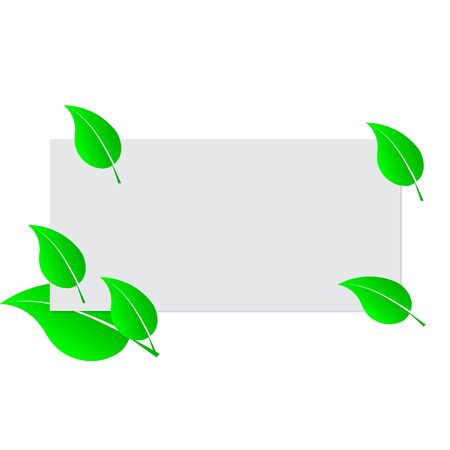 Blank white sheet paper and green fresh spring leaves. Frame template. Vector Illustrationのイラスト素材