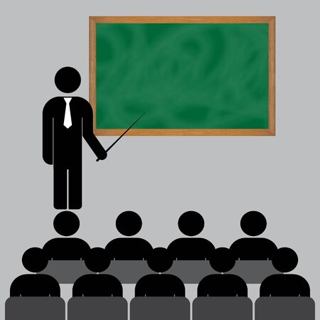 Professor in front of a black boardの写真素材