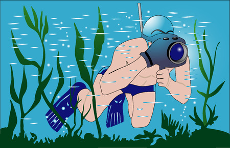 Swimmer underwater shoots underwater camera seabed のイラスト素材