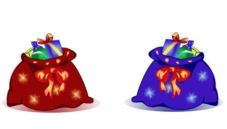 Christmas bags of different colors full of gifts on a white backgroundのイラスト素材