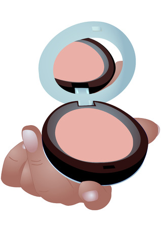 Hand with a powder box on a white backgroundのイラスト素材