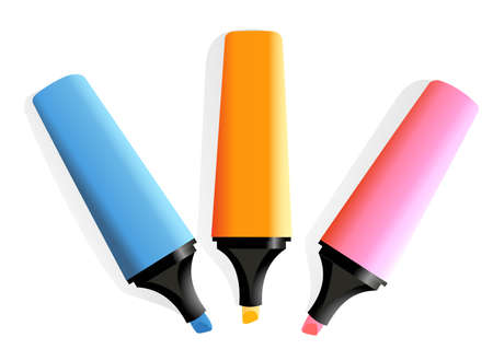 Three markers on a white background with a shadeのイラスト素材