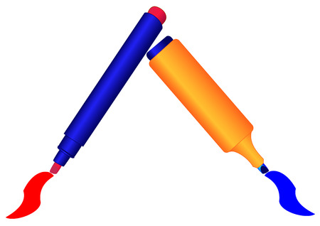 Two markers of different colors drawing linesのイラスト素材
