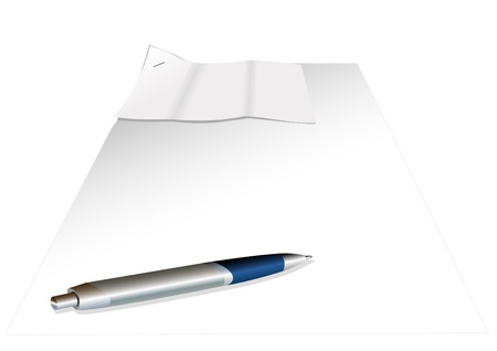 Two sheets of paper connected by a stapler and a penのイラスト素材