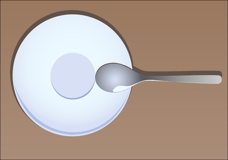 Illustration of the Teaspoon and saucer on a brown backgroundのイラスト素材