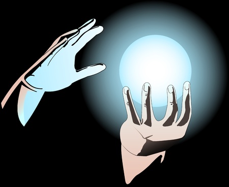 Illustration of hands with a magical ballのイラスト素材