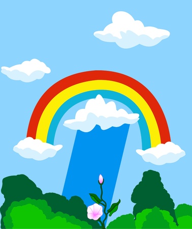 Illustration nature sky with clouds and a rainbowのイラスト素材